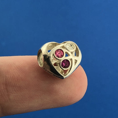 Designer Chamilia Sterling Silver Heart Pink White Cubic Zirconia Bracelet Charm