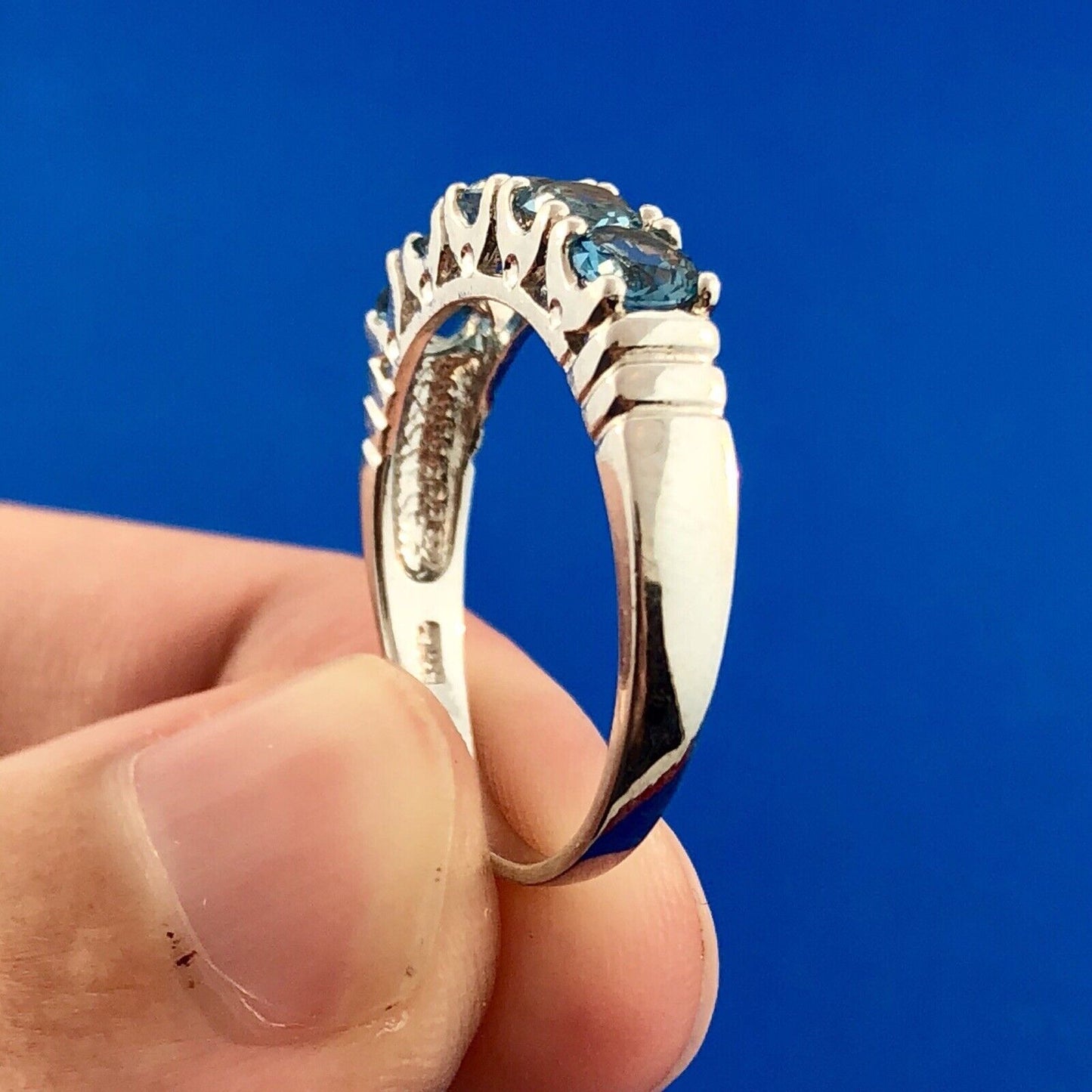 Vintage FAS Sterling Silver Blue Topaz 5 Stone December Anniversary Wedding Band