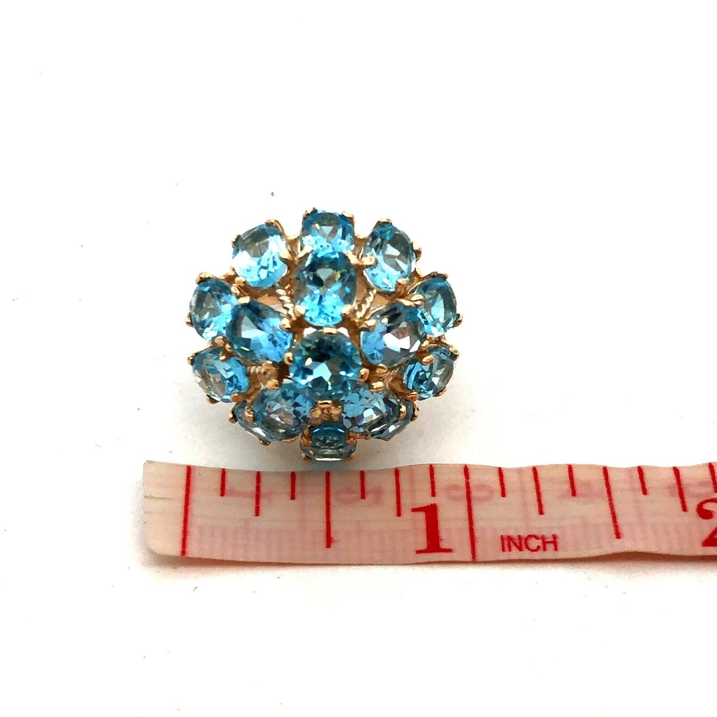 Designer EL 10K Yellow Gold Oval Blue Topaz Round Dome Statement Cocktail Ring