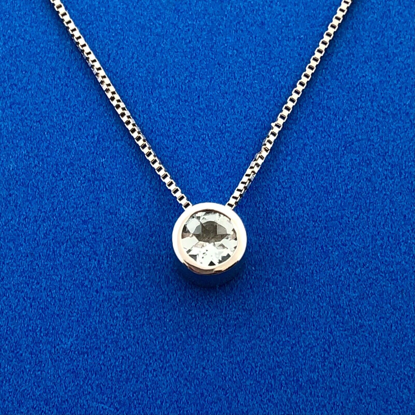 Designer STS 925 Sterling Silver 19" Box Chain Round Cubic Zirconia CZ Necklace