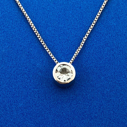 Designer STS 925 Sterling Silver 19" Box Chain Round Cubic Zirconia CZ Necklace