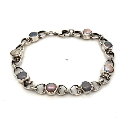 Vintage 925 Sterling Silver Pearl Tahitian Pearl Tennis Bracelet