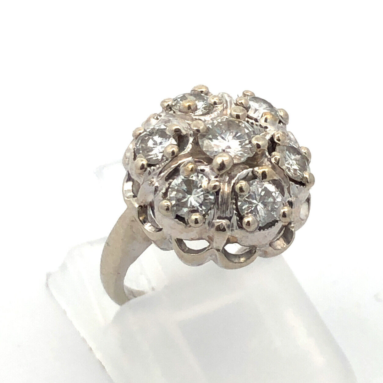 Vintage 14K White Gold Diamond Cluster Dome Ring