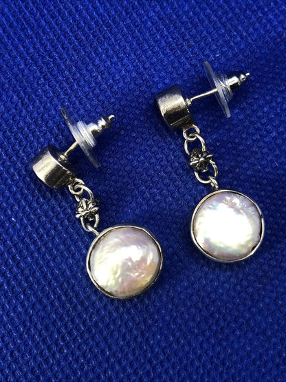 925 Sterling Silver Amethyst Mother of Pearl Round Drop Dangle Earrings