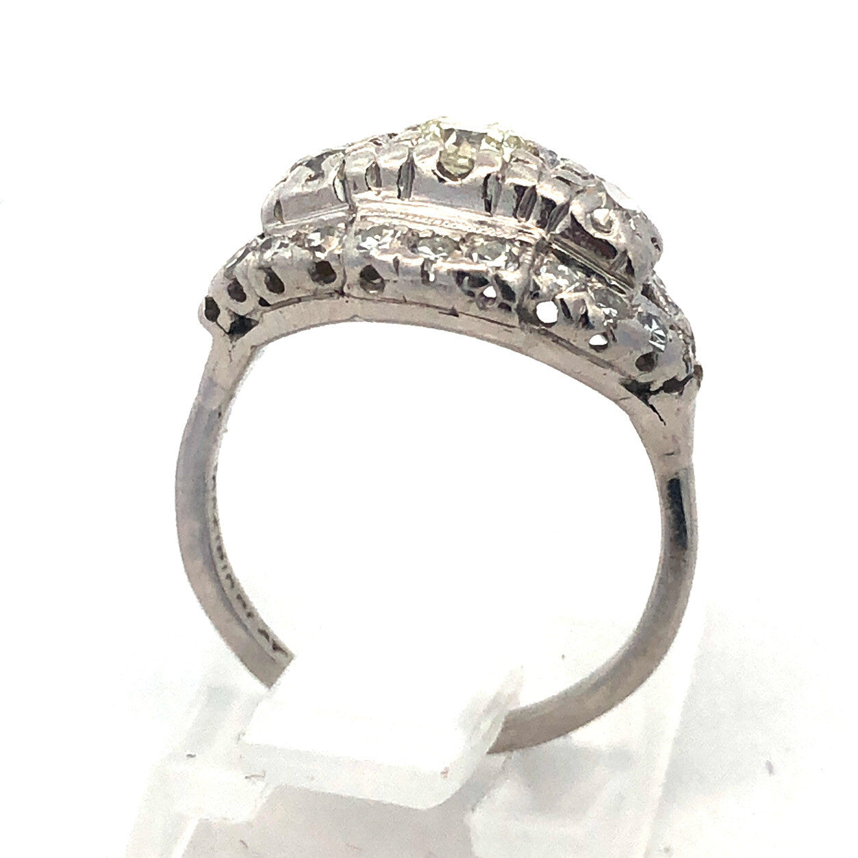 1920s Art Deco Platinum Diamond Trio Waterfall Engagement Bridal Cocktail Ring