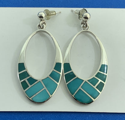 Tomo Turquoise Inlay Cutout Modern Oval 925 Sterling Silver Dangle Studs