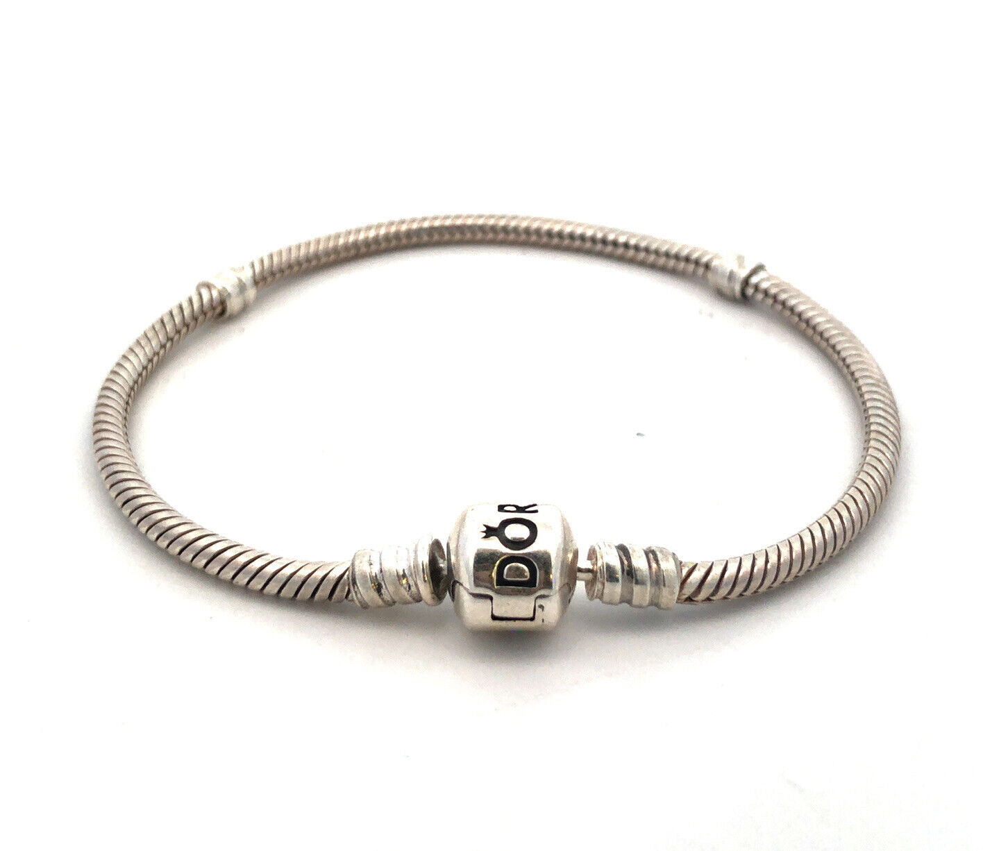 Authentic PANDORA 925 Sterling Silver Barrel Clasp 590702 Snake Charm Bracelet