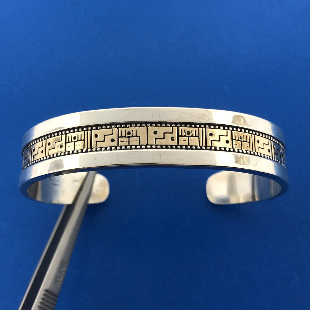 Navajo Designer Carolyn Pollack Sterling Silver 925 14K Gold Open Cuff Bracelet