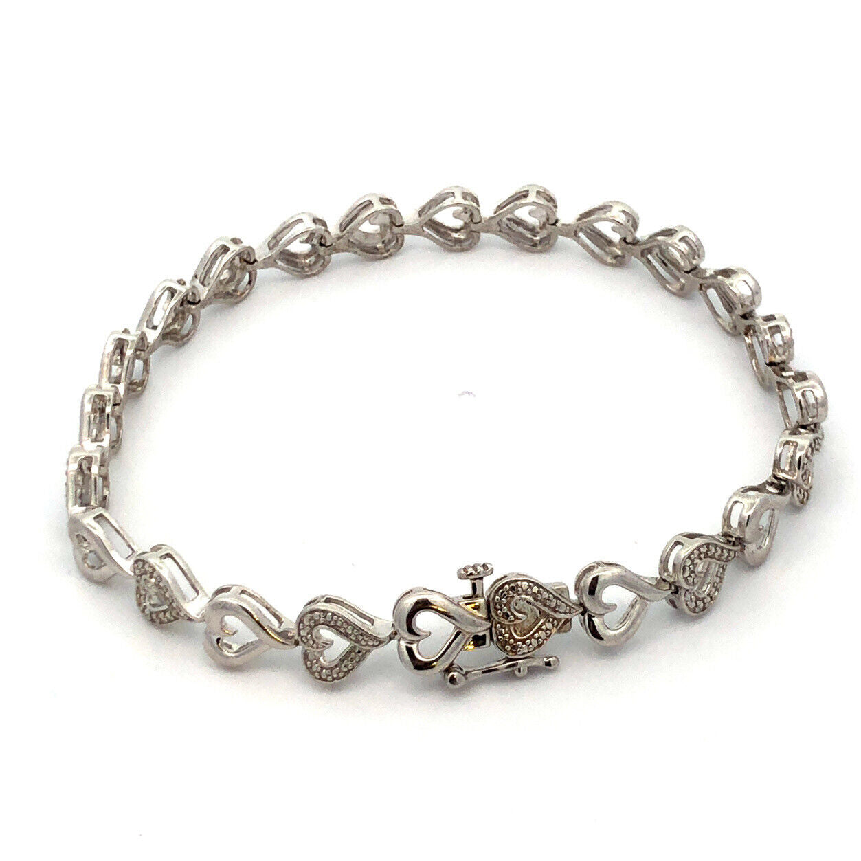 Designer 925 Sterling Silver Diamond Heart Anniversary Tennis Bracelet