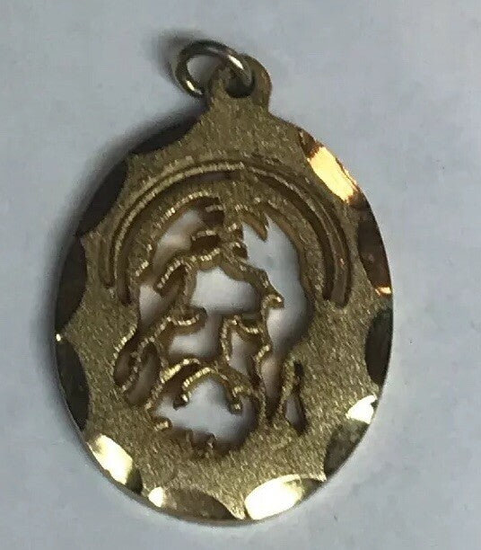 1982 Jeweled Cross Gold Toned Polished Florentine Jesus Face Cutout Disc Pendant