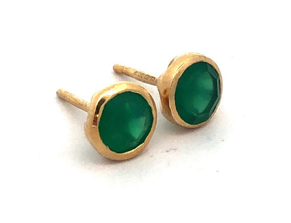 Designer 925 Sterling Silver Gold Vermeil Round Green Tourmaline Stud Earrings