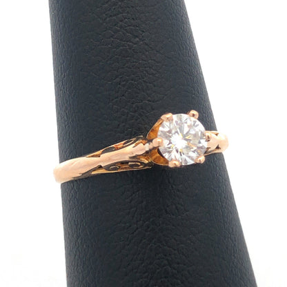 Estate 10K Yellow Gold Round Diamond Solitaire Filigree Engagement Ring