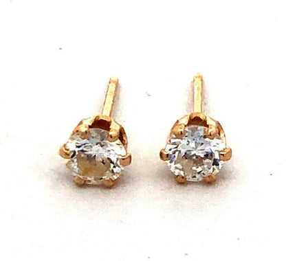 Designer DDC 14K Yellow Gold Round Cubic Zirconia CZ Solitaire Stud Earrings