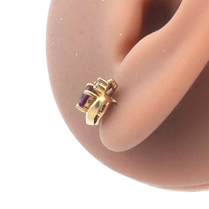 Estate Designer 14K Yellow Gold Ruby Diamond July Anniversary Stud Earrings