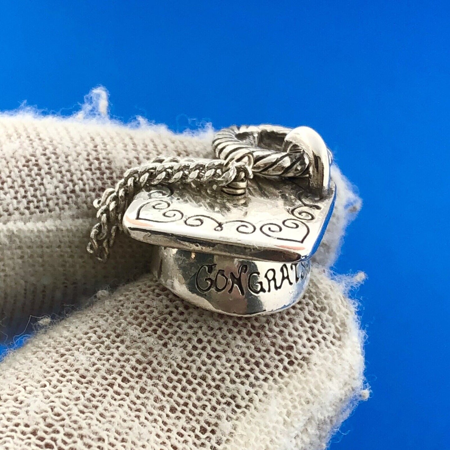Brighton Silver Plated Graduation Cap Congratulation Dangle Slide Bracelet Charm