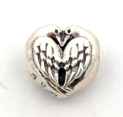 Designer CHAMILIA 925 Sterling Silver Love Doves Heart Bead Slide Bracelet Charm