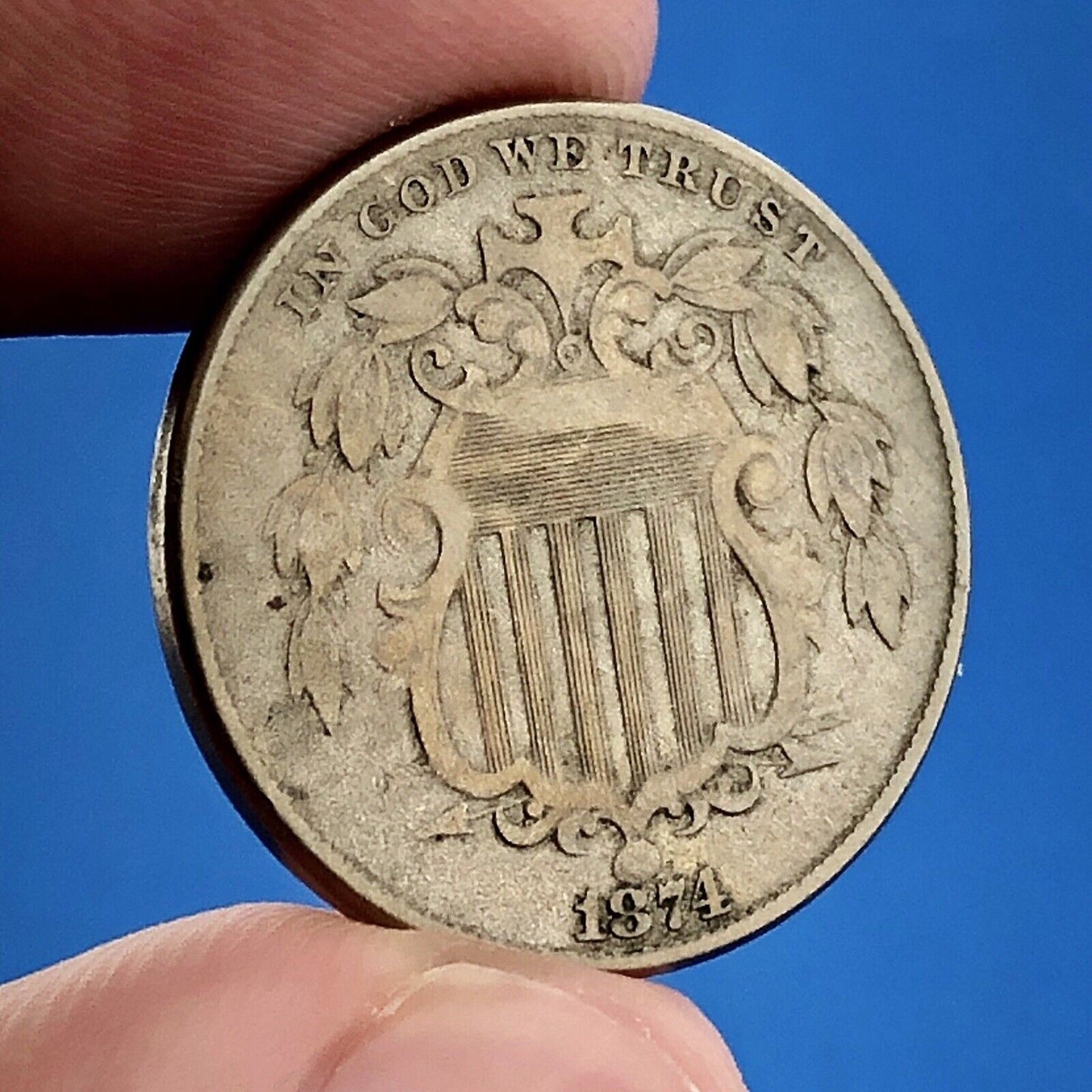 1874 P Shield Nickel Variety 2 Scarce Rare Better Key Philadelphia Mint Coin
