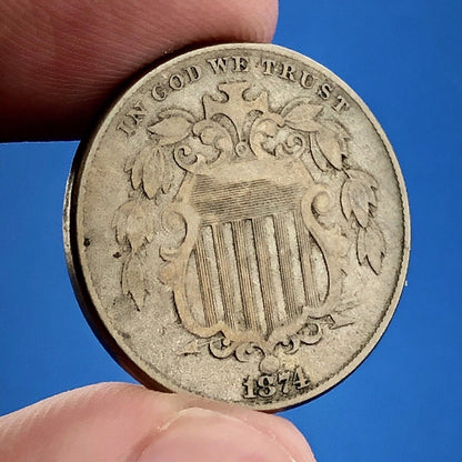1874 P Shield Nickel Variety 2 Scarce Rare Better Key Philadelphia Mint Coin