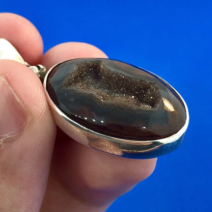 Starborn Creations Sterling Silver 925 Oval Window Drusy Druzy Pendant Necklace