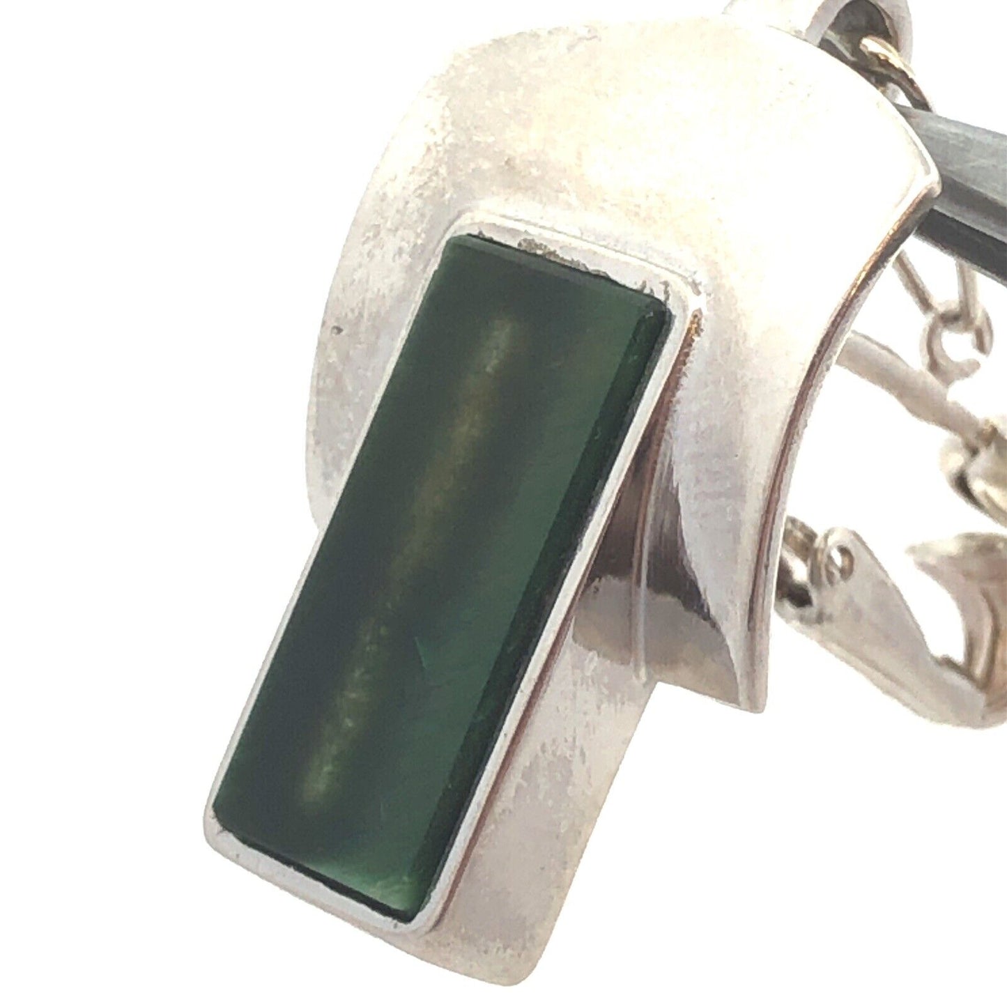 Designer Sterling Silver Chrysoprase Panel Modernist Statement Clip On Earrings