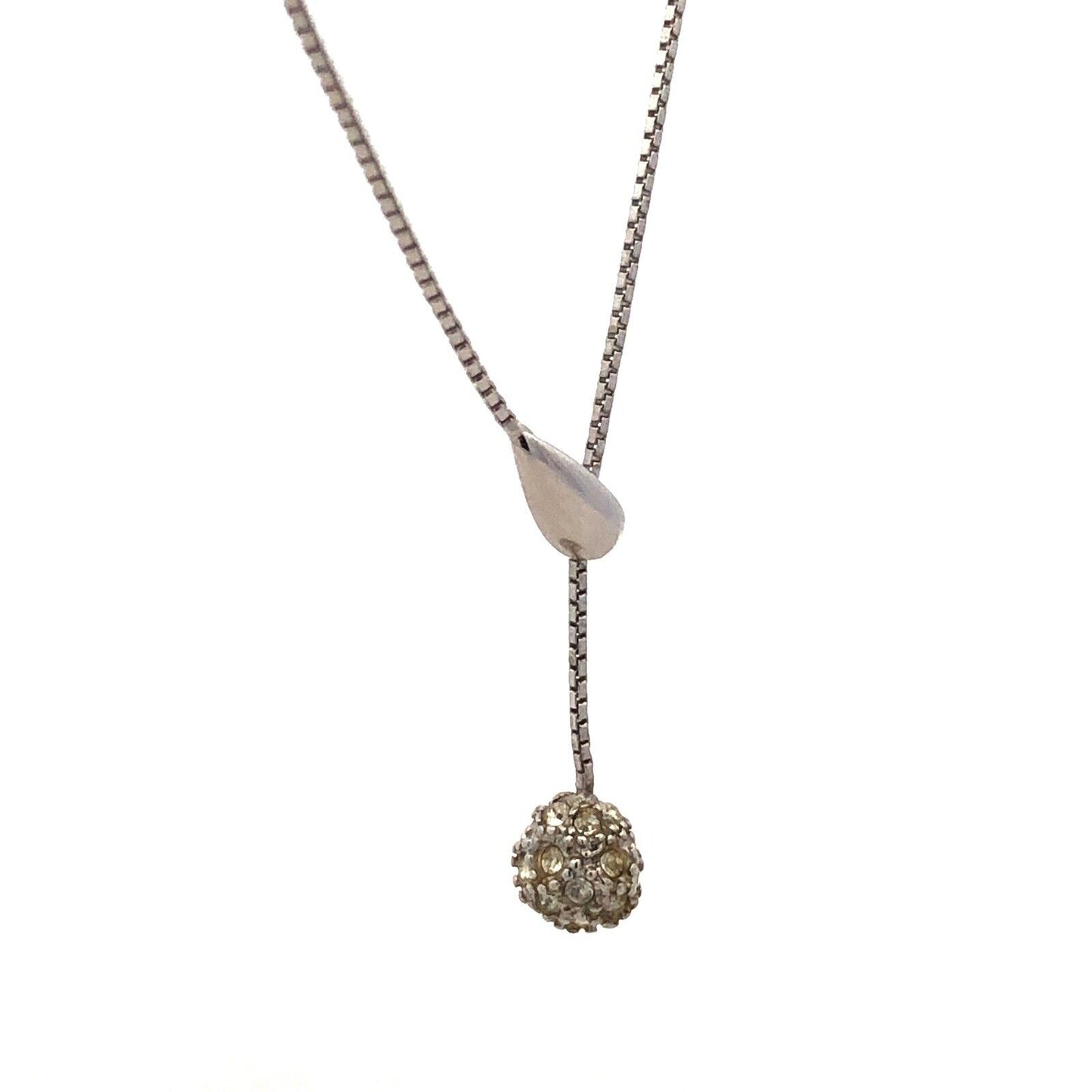 Designer Italy 925 Sterling Silver Cubic Zirconia Ball Charm Lariat Necklace