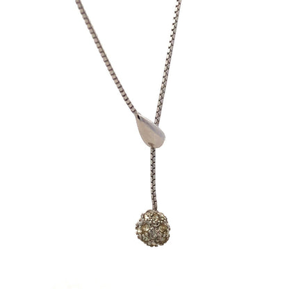 Designer Italy 925 Sterling Silver Cubic Zirconia Ball Charm Lariat Necklace
