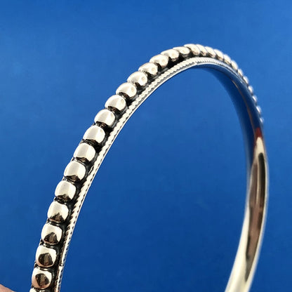 Designer Arya Sterling Silver 925 Beaded Romanesque Bangle Bracelet
