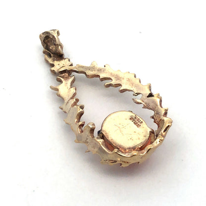 Designer WELLS 925 Sterling Silver Gold Vermeil Oval Coral Vine Leaf Pendant