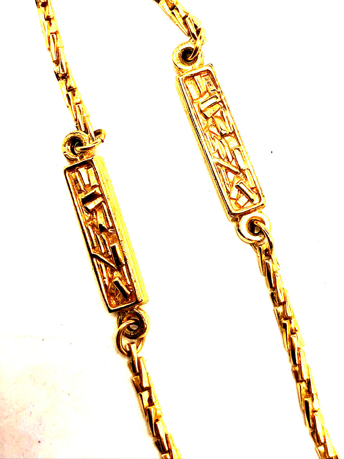 Designer Trifari Gold Tone Textured Y-Drop Modernist Textured Statement Necklace