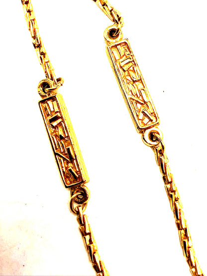 Designer Trifari Gold Tone Textured Y-Drop Modernist Textured Statement Necklace