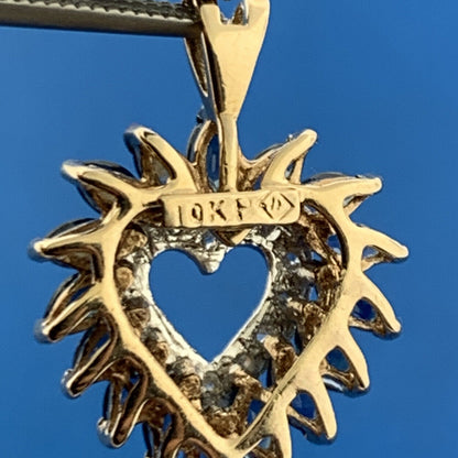 Designer 10k Yellow Gold Marquise Blue Sapphire Diamond Accent Heart Pendant