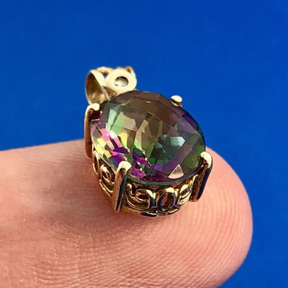 Designer 14k Yellow Gold Mystic Topaz Diamond Accent Pendant