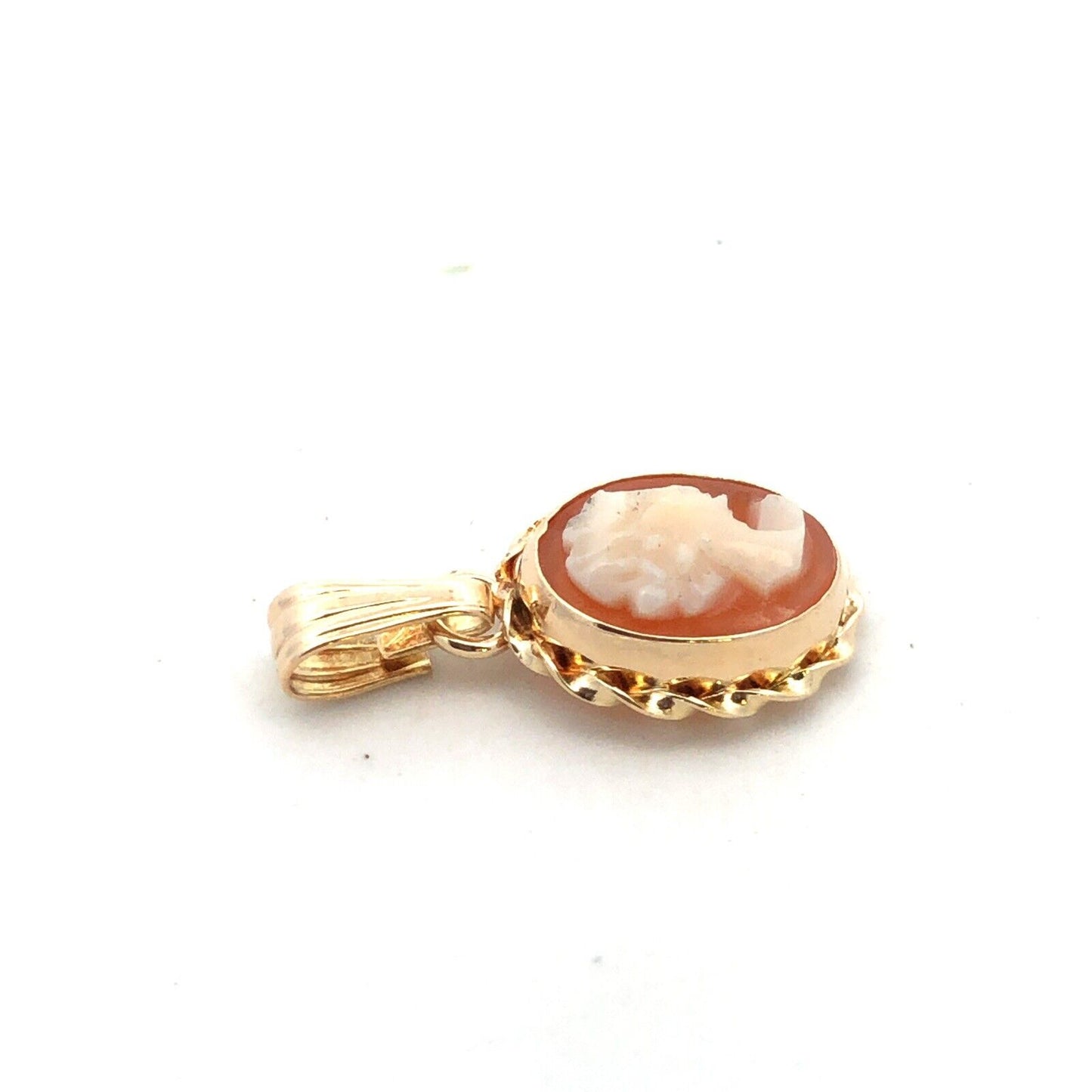 Vintage 14K Yellow Gold Oval Cameo Bust Petite Pendant