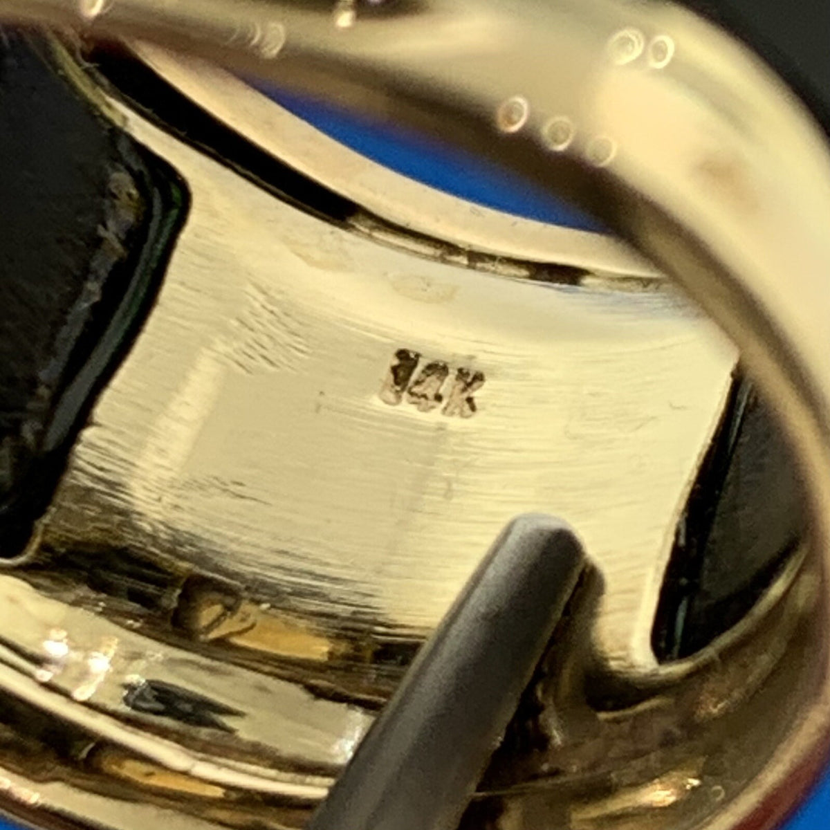 Unusual 14K Yellow Gold Oval Citrine Black Statement Cigar Band Ring