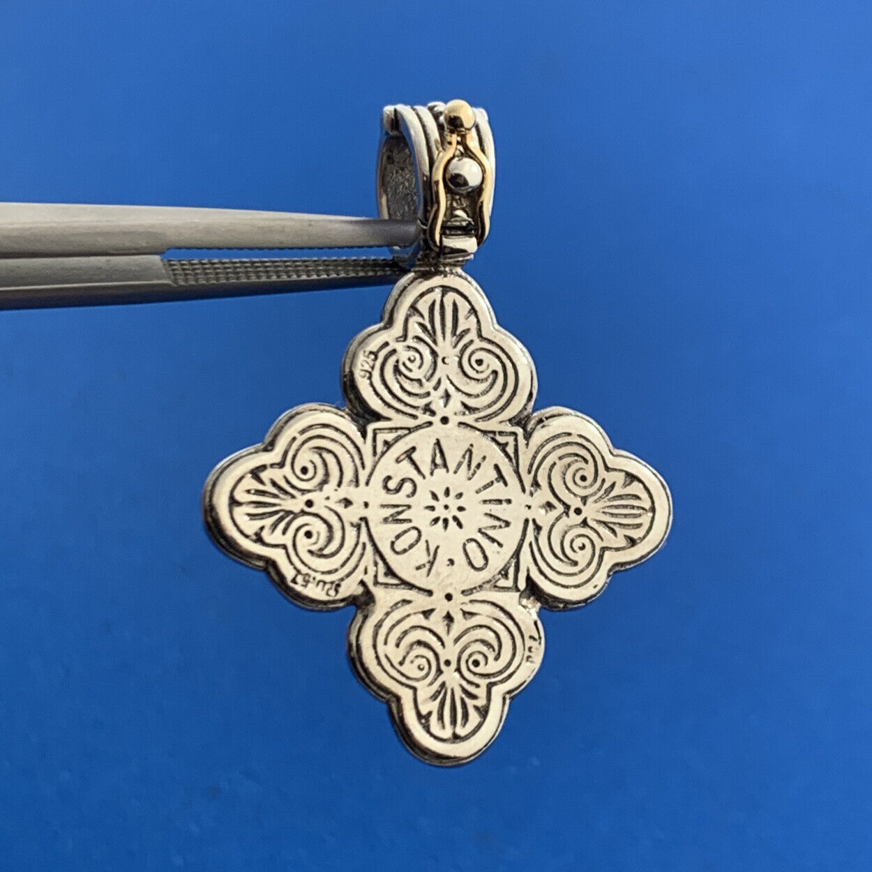 Konstatino 925 Sterling Silver 18K Yellow Gold Cross Statement Enhancer Pendant