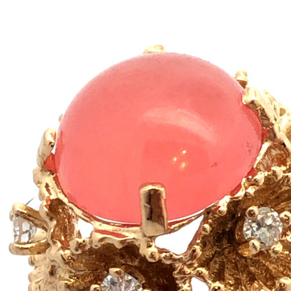 Vintage 14K Yellow Gold Round Morganite Diamond Flower Dome Cocktail Ring