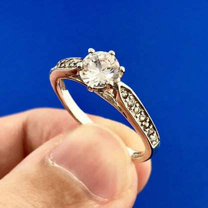 Spectacular 925 Sterling Silver Cubic Zirconium Diamond Accent Engagement Ring