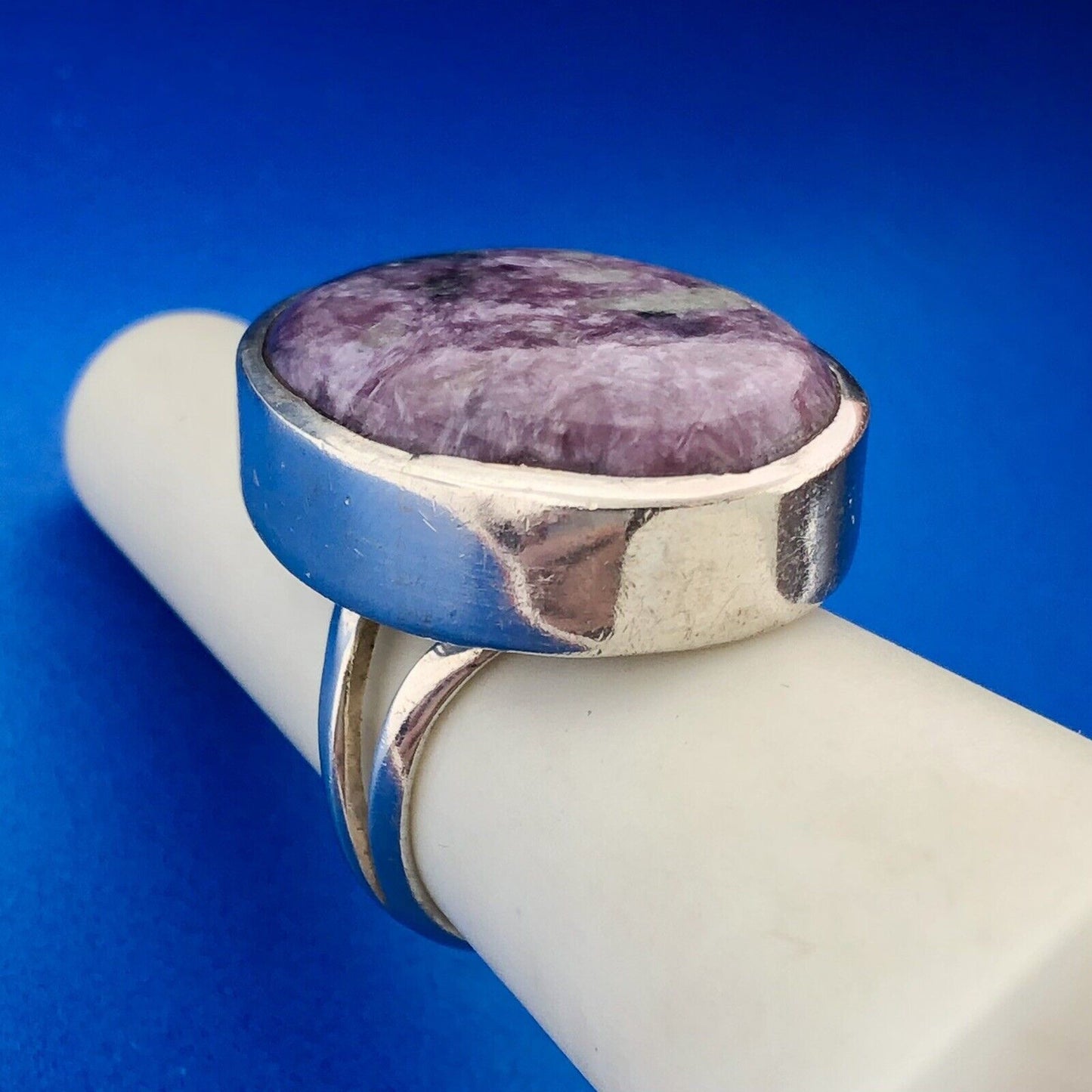 Estate Sterling Silver 925 Ruby In Zoisite Oval Cabochon Statement Ring