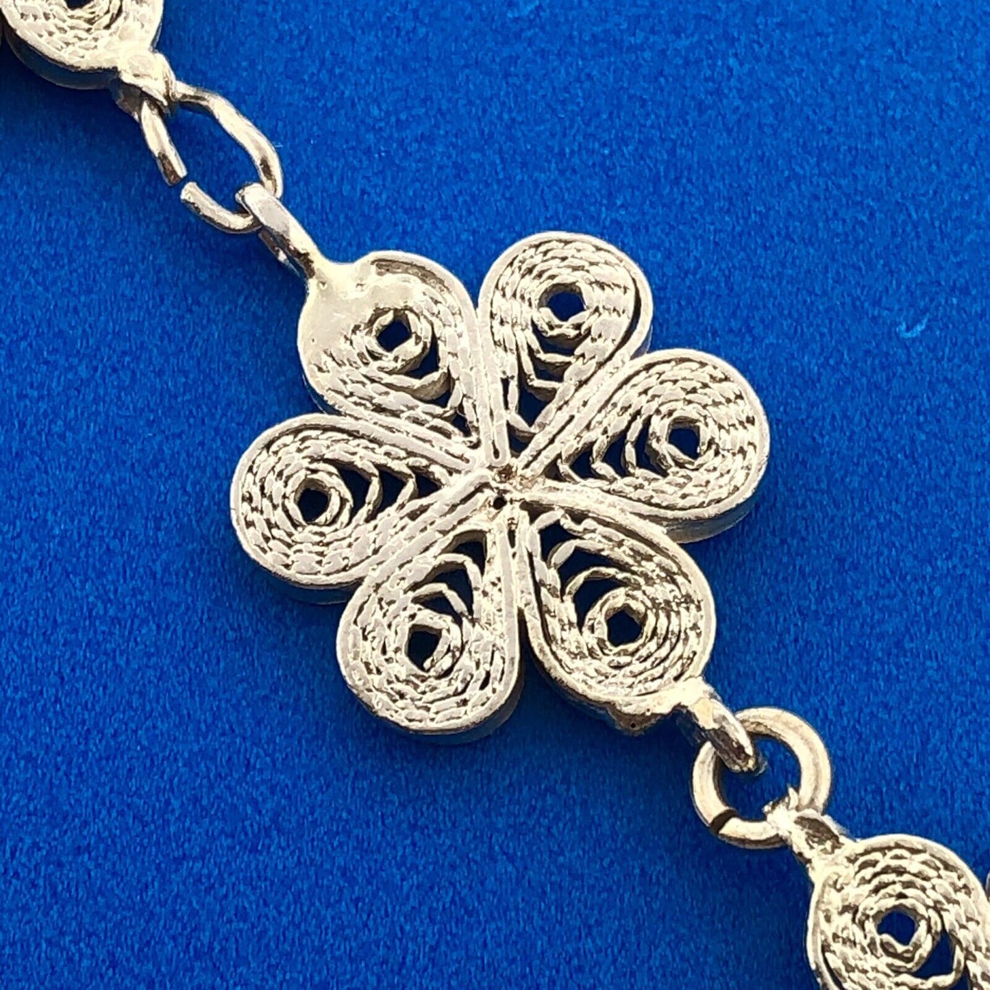 Retro 925 Sterling Silver Vermeil Two Toned Filigree Daisy Flower Panel Bracelet