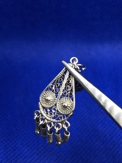 Beaded Filigree 925 Sterling Silver Dangle Drop Hook Earrings