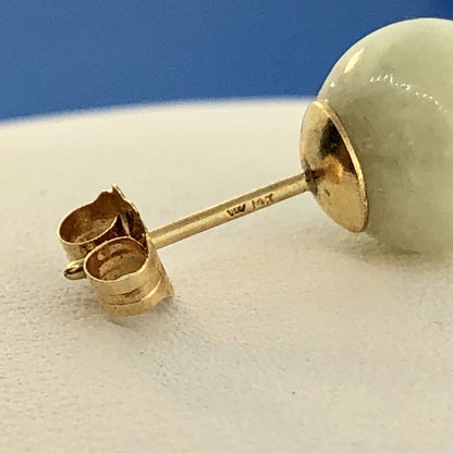Designer 14K Yellow Gold Jade Jadeite Bead Ball Stud Earrings