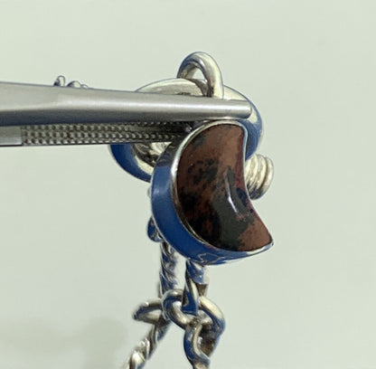 Vintage Taxco Sterling Silver Mahogany Obsidian Dangle Charm Toggle Bracelet