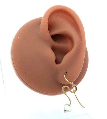 Estate 14K Yellow Gold Pearl Swirl Dangle Drop Modernist Hook Earrings