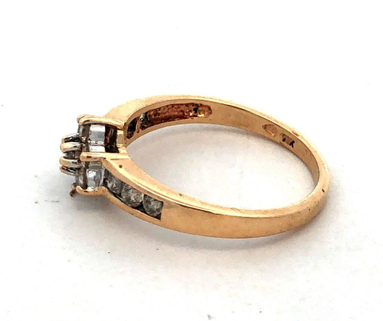 Designer 10K Yellow Gold Round Diamond Flower Anniversary Promise Ring