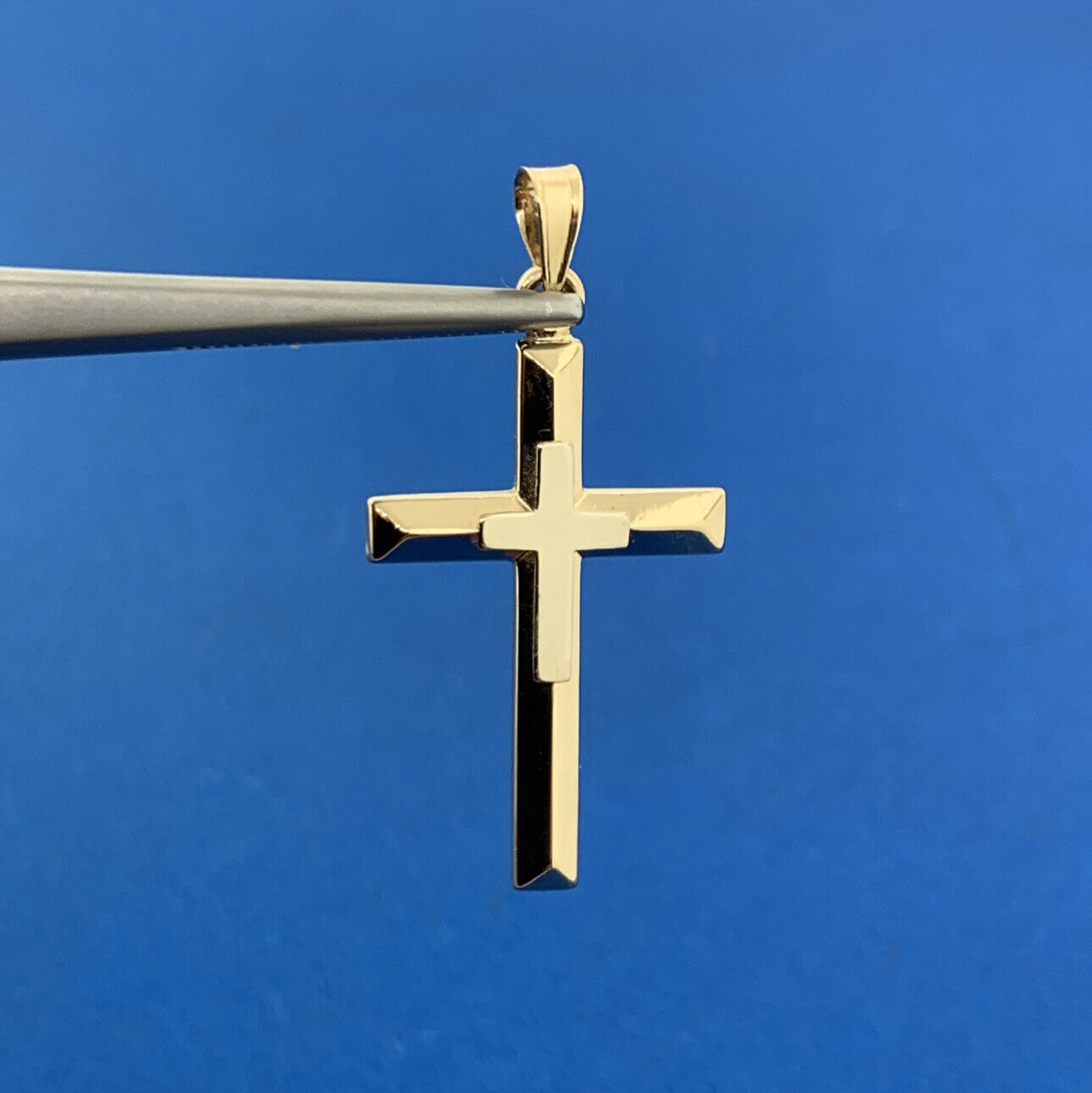 Designer 14K Yellow White Gold Polished Double Cross Religious Pendant