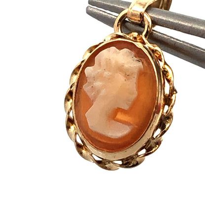 Vintage 14K Yellow Gold Oval Cameo Bust Petite Pendant