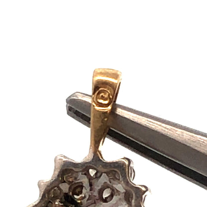 Retro 14K Yellow White Gold Round Diamond Floral Snowflake Cluster Charm Pendant