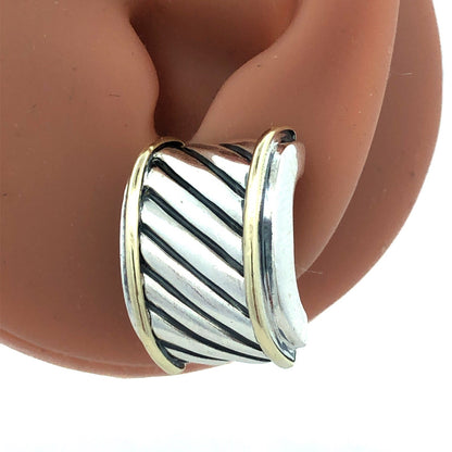 David Yurman 925 Sterling Silver 14K Gold Throroughbred Cable Wide Stud Earrings