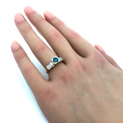 Vintage AM-G 14K Yellow White Gold  Blue Diamond White Accented Engagement Ring