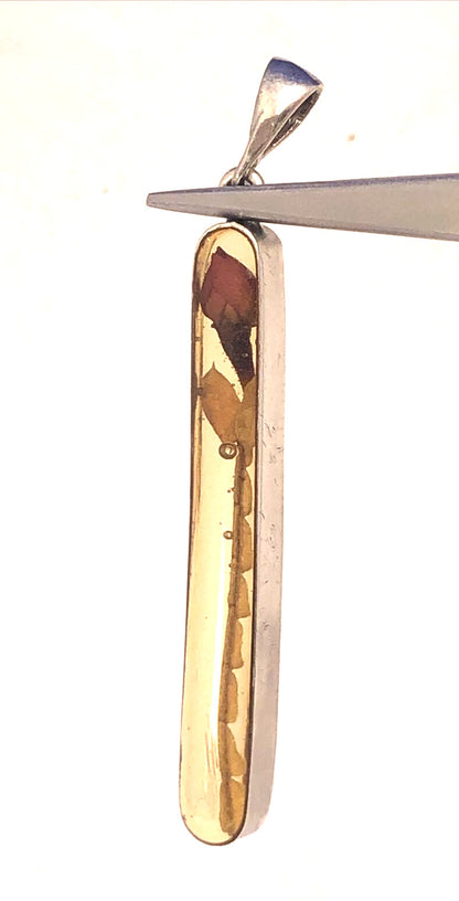 Designer ATI 925 Sterling Silver Rose Bud Flower In Resin Long Oval Pendant